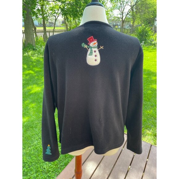 Vintage Katherine Bishop Holiday Fleece Cardigan With Snowman & Tree Embroidery - Picture 3 of 5